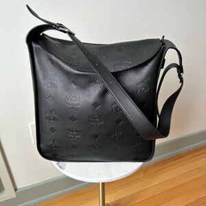 MCM Black Embossed Leather Hobo Bag